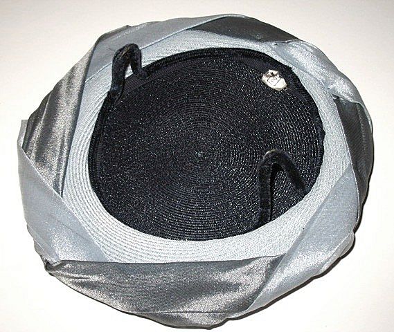 1950s Vintage Platter Hat Silver & Blue Organza Trim 1950s Vintage Platter Hat Silver & Blue Organza Trim