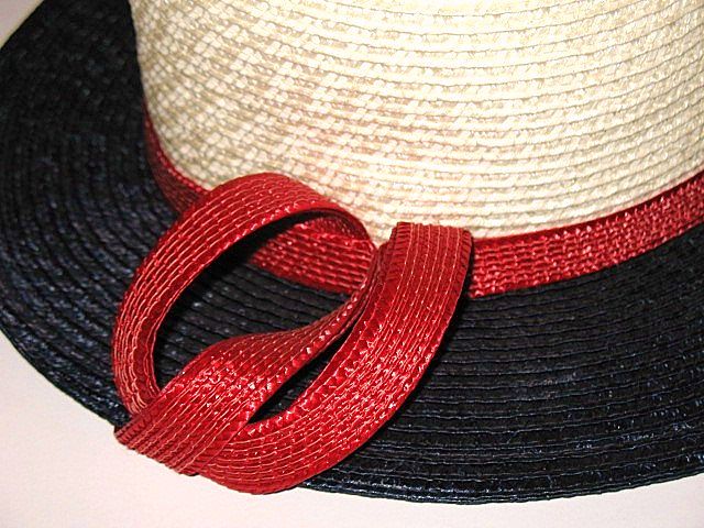 1960s Vintage Straw Hat Jacqueline Original Cream Red & Blue 1960s Vintage Straw Hat Jacqueline Original Cream Red & Blue