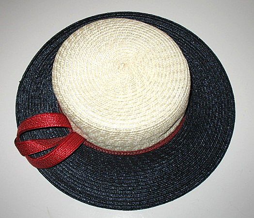1960s Vintage Straw Hat Jacqueline Original Cream Red & Blue 1960s Vintage Straw Hat Jacqueline Original Cream Red & Blue