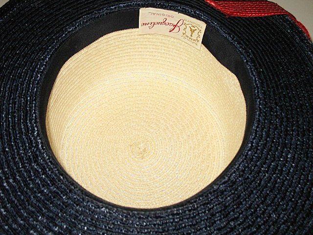 1960s Vintage Straw Hat Jacqueline Original Cream Red & Blue 1960s Vintage Straw Hat Jacqueline Original Cream Red & Blue