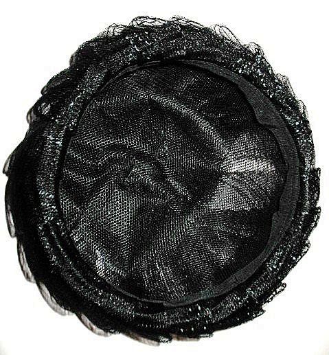 1960s Vintage Black Tulle Hat Pill Box Style with Velvet Button 1960s Vintage Black Tulle Hat Pill Box Style with Velvet Button