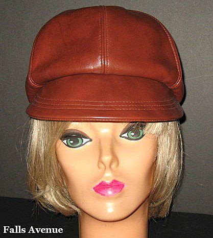 1970s Vintage Brown Leather Hat Newsboy Cap Style 1970s Vintage Brown Leather Hat Newsboy Cap Style