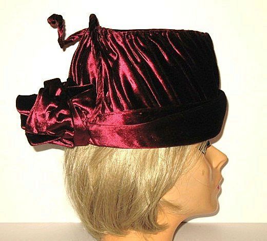 1950s Vintage Whimsical Hat Wine Red Velvet 1950s Vintage Whimsical Hat Wine Red Velvet