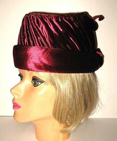 1950s Vintage Whimsical Hat Wine Red Velvet 1950s Vintage Whimsical Hat Wine Red Velvet