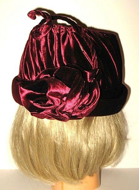 1950s Vintage Whimsical Hat Wine Red Velvet 1950s Vintage Whimsical Hat Wine Red Velvet