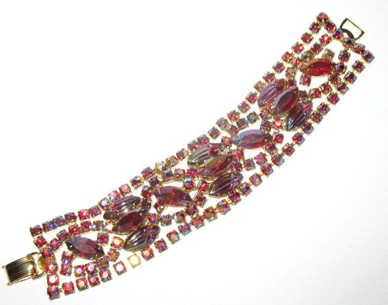 1950s Vintage Jewelry AB Glass Wide Tiered Bracelet 1950s Vintage Jewelry AB Glass Wide Tiered Bracelet