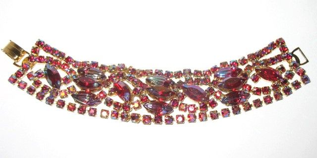 1950s Vintage Jewelry AB Glass Wide Tiered Bracelet 1950s Vintage Jewelry AB Glass Wide Tiered Bracelet