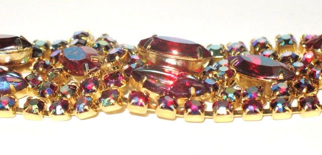 1950s Vintage Jewelry AB Glass Wide Tiered Bracelet 1950s Vintage Jewelry AB Glass Wide Tiered Bracelet
