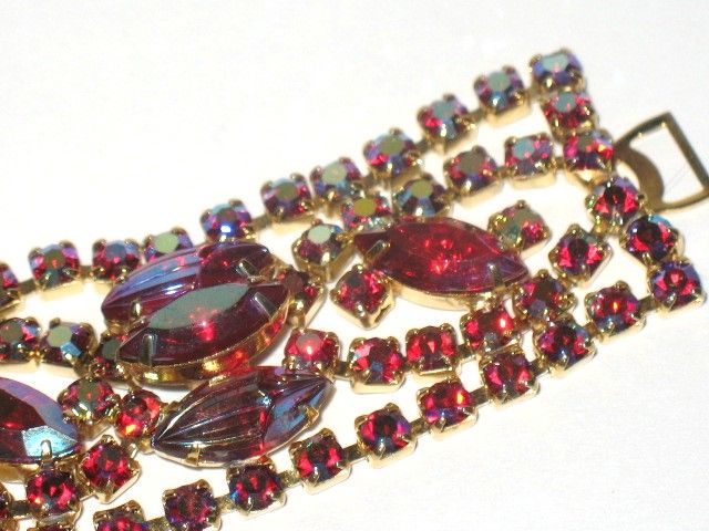 1950s Vintage Jewelry AB Glass Wide Tiered Bracelet 1950s Vintage Jewelry AB Glass Wide Tiered Bracelet