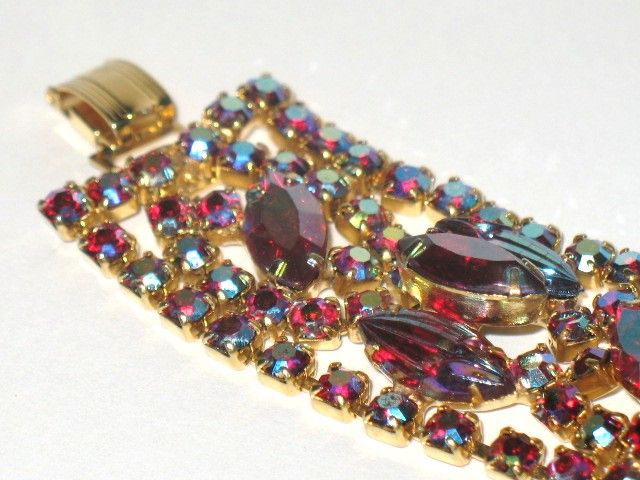 1950s Vintage Jewelry AB Glass Wide Tiered Bracelet 1950s Vintage Jewelry AB Glass Wide Tiered Bracelet