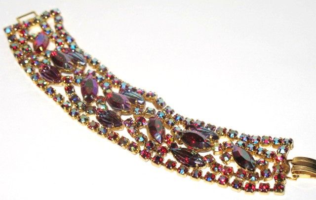 1950s Vintage Jewelry AB Glass Wide Tiered Bracelet 1950s Vintage Jewelry AB Glass Wide Tiered Bracelet