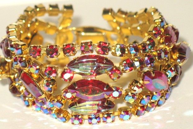 1950s Vintage Jewelry AB Glass Wide Tiered Bracelet 1950s Vintage Jewelry AB Glass Wide Tiered Bracelet