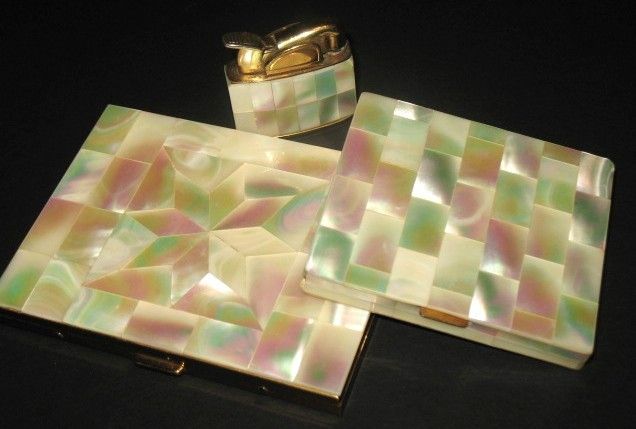 MARHILL Mother of Pearl CIGARETTE CASE & Pop-Up LIGHTER