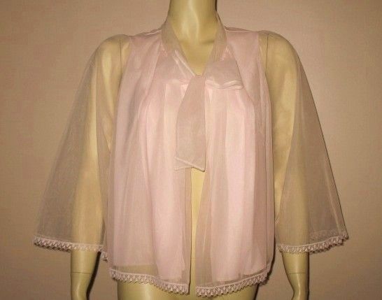 Early 1960s Vintage Pink Chiffon Bed Jacket Harvey Woods Label Size Medium/Large Early 1960s Vintage Pink Chiffon Bed Jacket Harvey Woods Label Size Medium/Large