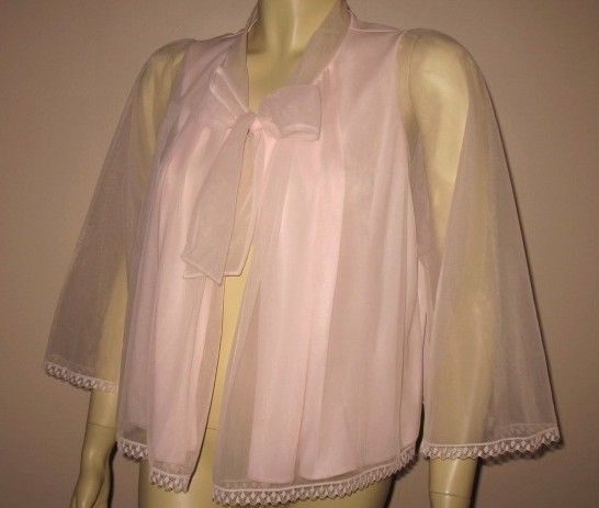 Early 1960s Vintage Pink Chiffon Bed Jacket Harvey Woods Label Size Medium/Large Early 1960s Vintage Pink Chiffon Bed Jacket Harvey Woods Label Size Medium/Large