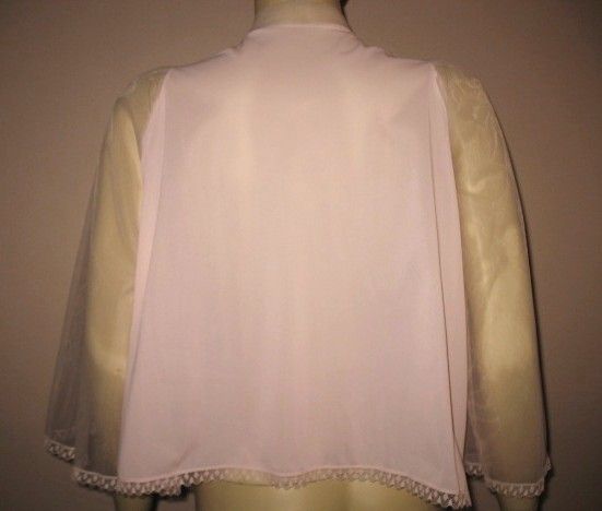 Early 1960s Vintage Pink Chiffon Bed Jacket Harvey Woods Label Size Medium/Large Early 1960s Vintage Pink Chiffon Bed Jacket Harvey Woods Label Size Medium/Large