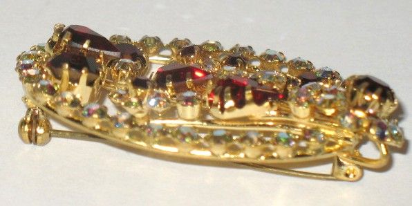 Vintage Costume Jewelry Pin Tiered Red & AB Glass Vintage Costume Jewelry Pin Tiered Red & AB Glass
