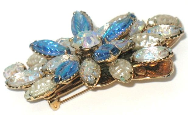 1960s Vintage Blue & White Molded Glass Pin 1960s Vintage Blue & White Molded Glass Pin