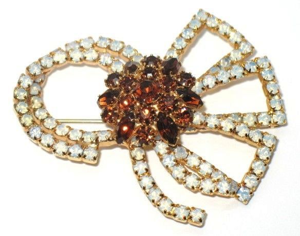 Vintage Costume Jewelry Amber & Opaque Glass Bow Pin Vintage Costume Jewelry Amber & Opaque Glass Bow Pin