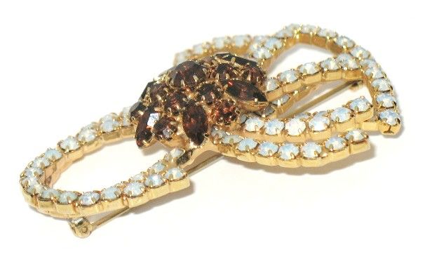 Vintage Costume Jewelry Amber & Opaque Glass Bow Pin Vintage Costume Jewelry Amber & Opaque Glass Bow Pin