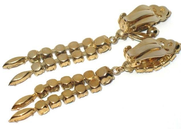 Vintage Costume Jewelry Extra Long Dangling Amber & Green Glass Earrings Vintage Costume Jewelry Extra Long Dangling Amber & Green Glass Earrings
