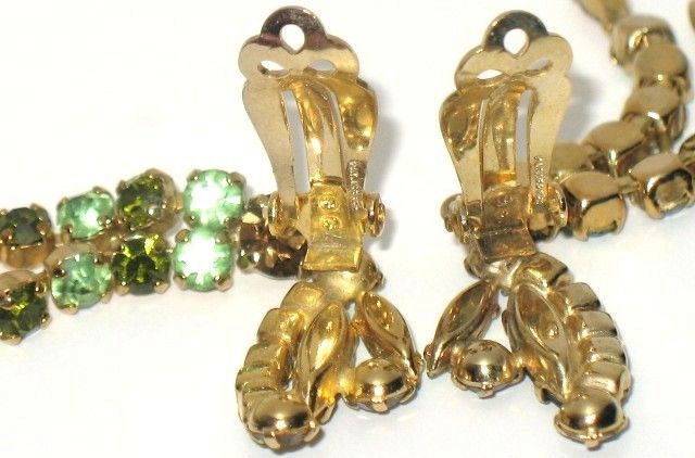 Vintage Costume Jewelry Extra Long Dangling Amber & Green Glass Earrings Vintage Costume Jewelry Extra Long Dangling Amber & Green Glass Earrings