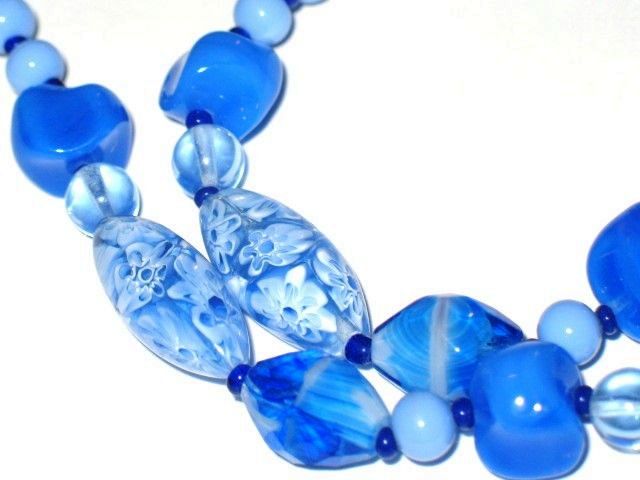 Vintage Costume Jewelry Cobalt & Light Blue Glass Beads Opera Length Necklace Vintage Costume Jewelry Cobalt & Light Blue Glass Beads Opera Length Necklace