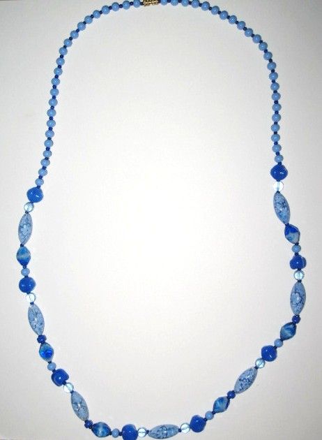 Vintage Costume Jewelry Cobalt & Light Blue Glass Beads Opera Length Necklace Vintage Costume Jewelry Cobalt & Light Blue Glass Beads Opera Length Necklace