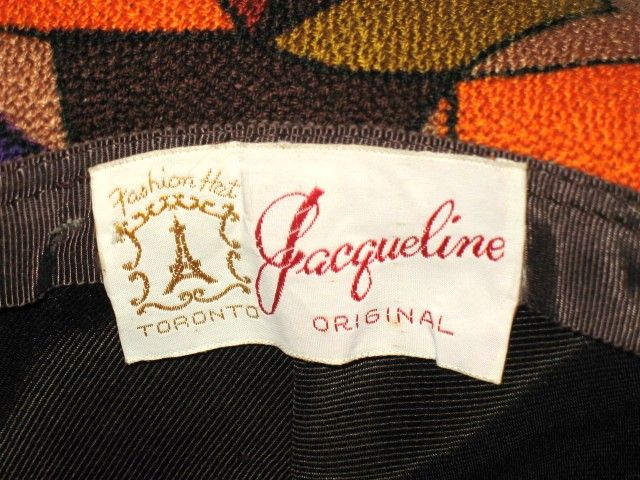 1960s Vintage Brown Plush Hat with Wide Brimmed Floral Print Jacqueline Label 1960s Vintage Brown Plush Hat with Wide Brimmed Floral Print Jacqueline Label