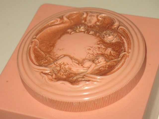 Vintage Plastic Coral Pink Powder Box Lovely Image Vintage Plastic Coral Pink Powder Box Lovely Image