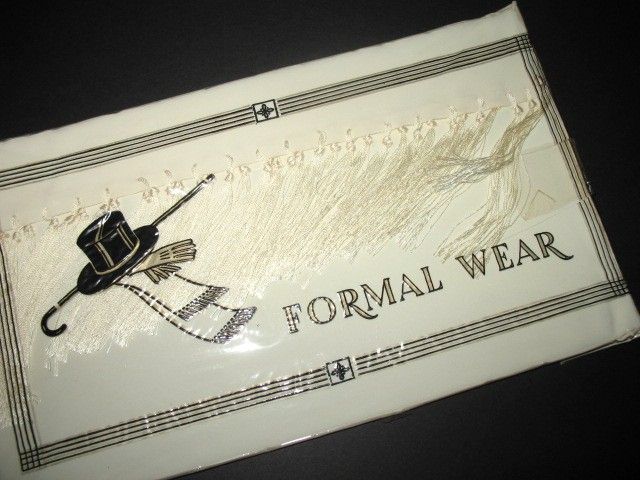 1940s/50s Vintage Men's White Opera Scarf Fringed in Original Packaging 1940s/50s Vintage Men's White Opera Scarf Fringed in Original Packaging