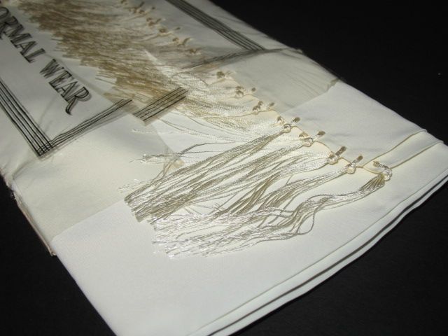 1940s/50s Vintage Men's White Opera Scarf Fringed in Original Packaging 1940s/50s Vintage Men's White Opera Scarf Fringed in Original Packaging
