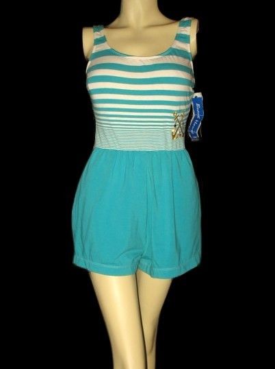 1980s Vintage Gabar Jade Green Jogger Swimsuit or Romper New Old Stock Size Medium 1980s Vintage Gabar Jade Green Jogger Swimsuit or Romper New Old Stock Size Medium