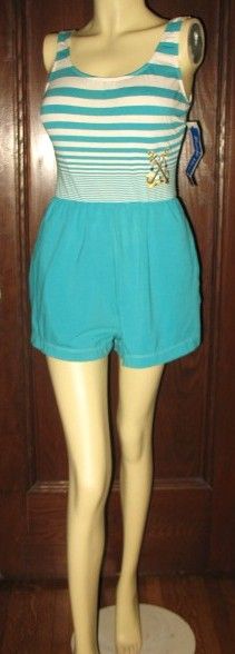 1980s Vintage Gabar Jade Green Jogger Swimsuit or Romper New Old Stock Size Medium 1980s Vintage Gabar Jade Green Jogger Swimsuit or Romper New Old Stock Size Medium