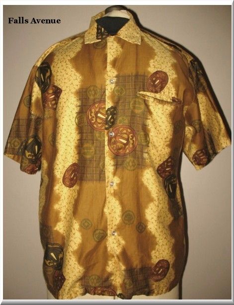 1960/70s Vintage Men's Hawaiian Aloha Shirt Keoni Tiki Print Size Medium 1960/70s Vintage Men's Hawaiian Aloha Shirt Keoni Tiki Print Size Medium