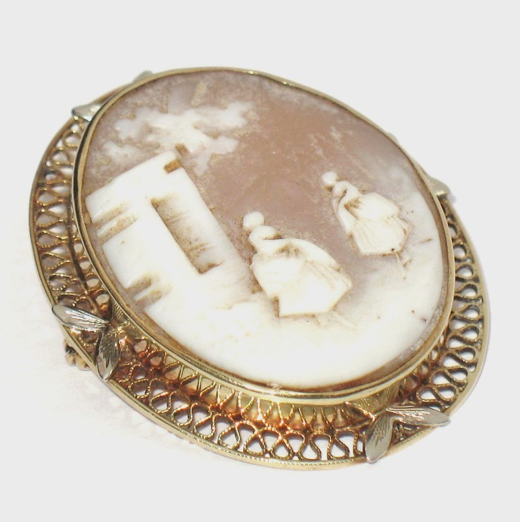 Estate Jewelry 14K Gold Carved Shell Cameo Pin Estate Jewelry 14K Gold Carved Shell Cameo Pin