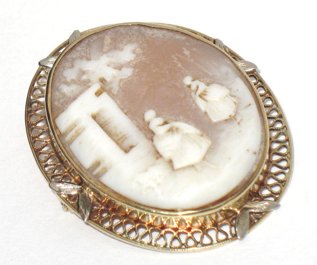 Estate Jewelry 14K Gold Carved Shell Cameo Pin Estate Jewelry 14K Gold Carved Shell Cameo Pin