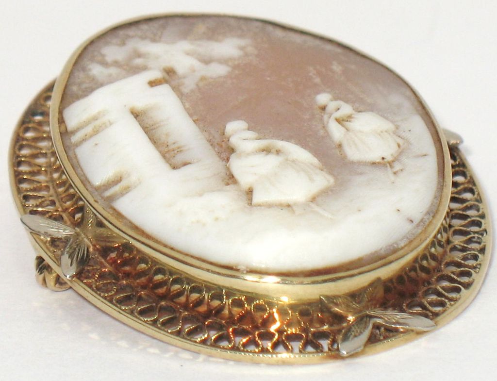 Estate Jewelry 14K Gold Carved Shell Cameo Pin Estate Jewelry 14K Gold Carved Shell Cameo Pin