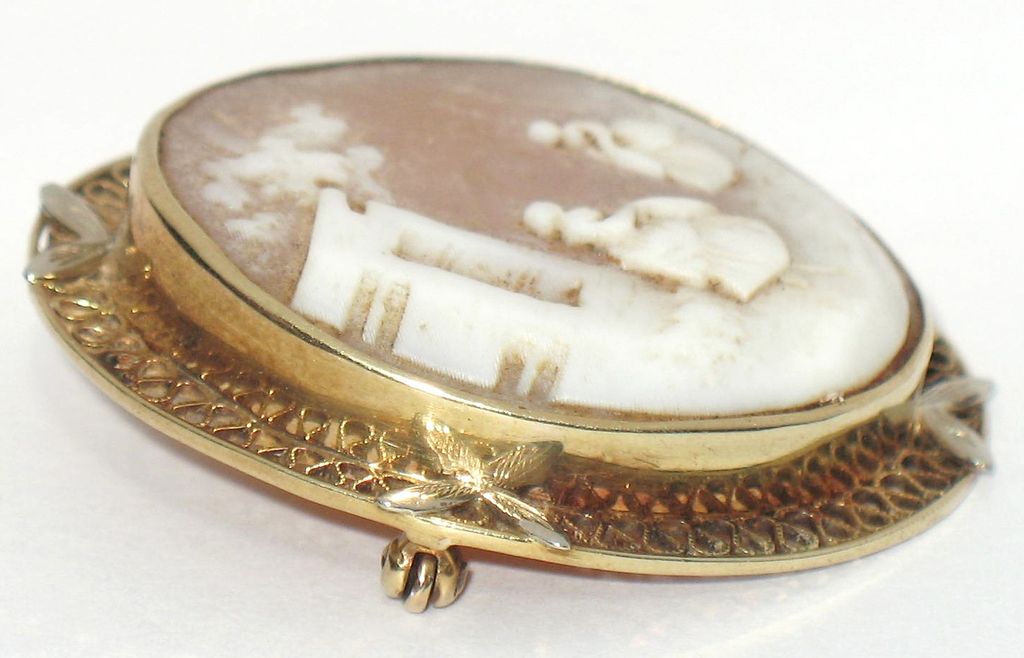 Estate Jewelry 14K Gold Carved Shell Cameo Pin Estate Jewelry 14K Gold Carved Shell Cameo Pin