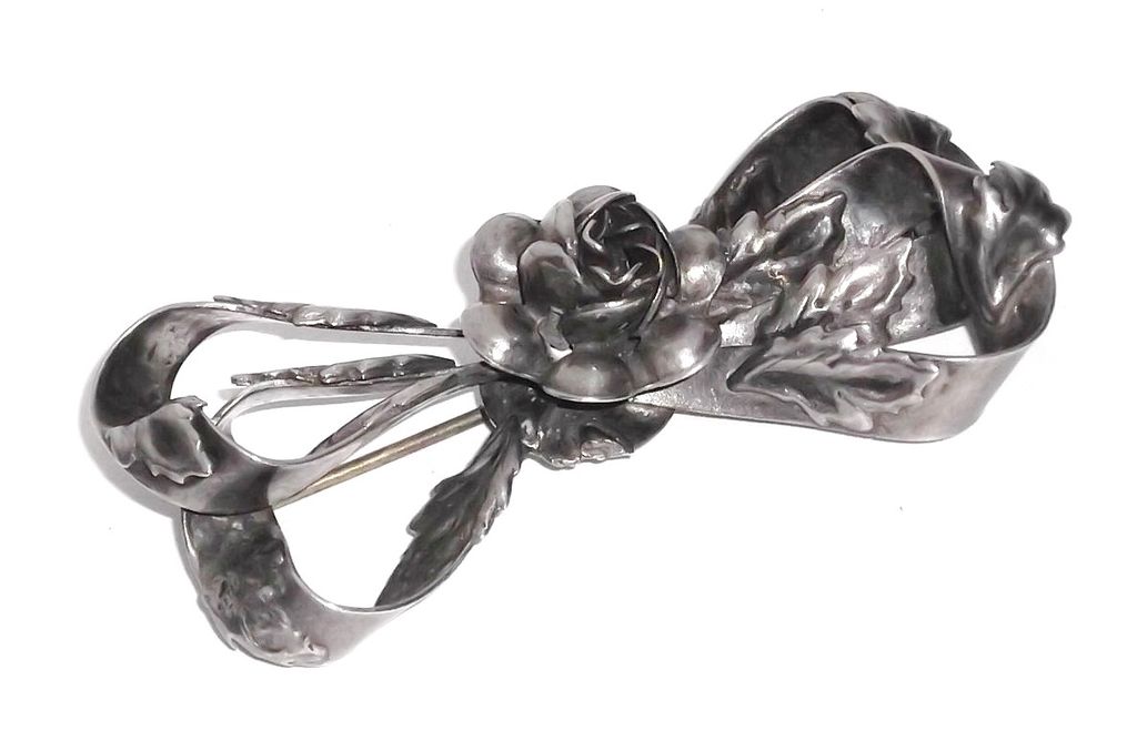 1940s Vintage Signed Hobé Sterling Rose Pin 1940s Vintage Signed Hobé Sterling Rose Pin