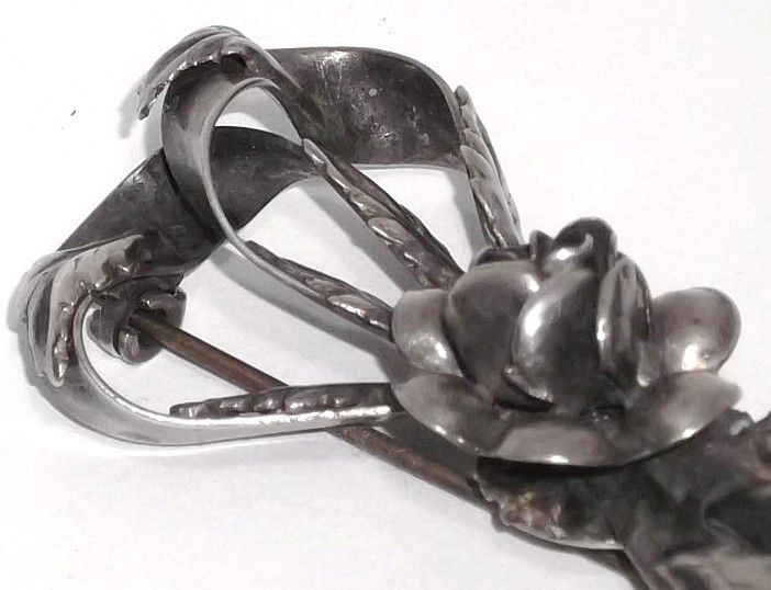 1940s Vintage Signed Hobé Sterling Rose Pin 1940s Vintage Signed Hobé Sterling Rose Pin