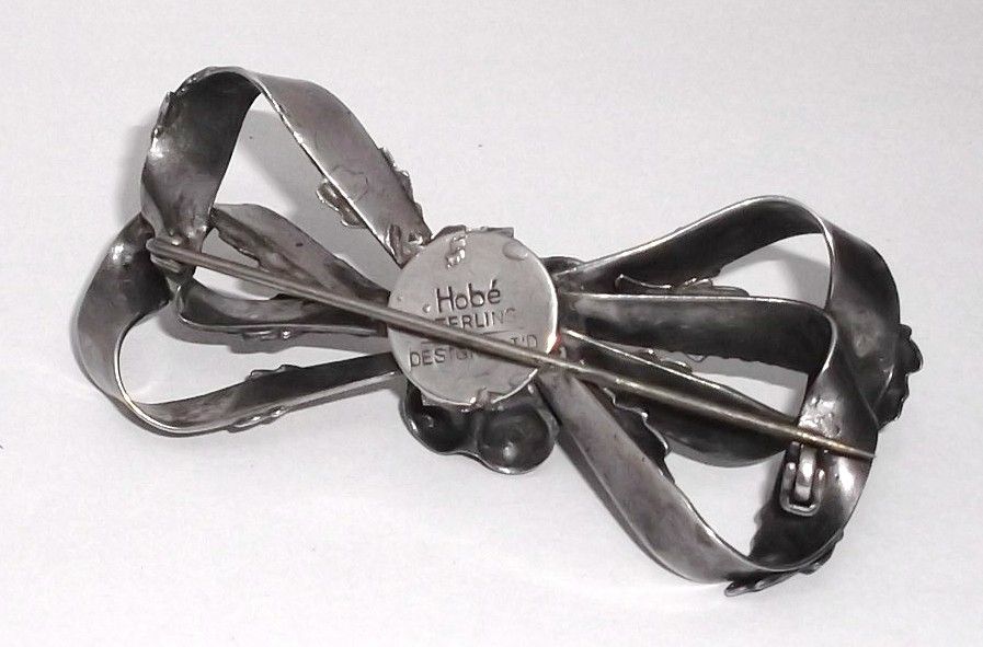 1940s Vintage Signed Hobé Sterling Rose Pin 1940s Vintage Signed Hobé Sterling Rose Pin