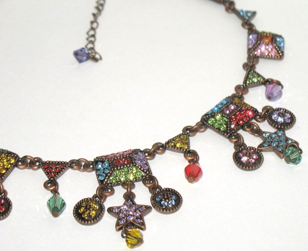 Vintage Signed Kirks Folly Rainbow Colored Festoon Necklace Vintage Signed Kirks Folly Rainbow Colored Festoon Necklace