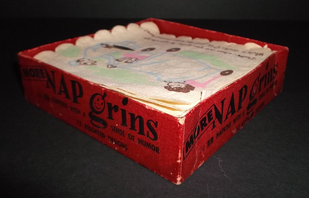 1950s Vintage Humorous Cocktail Napkins Nap Grins Box of 24 1950s Vintage Humorous Cocktail Napkins Nap Grins Box of 24