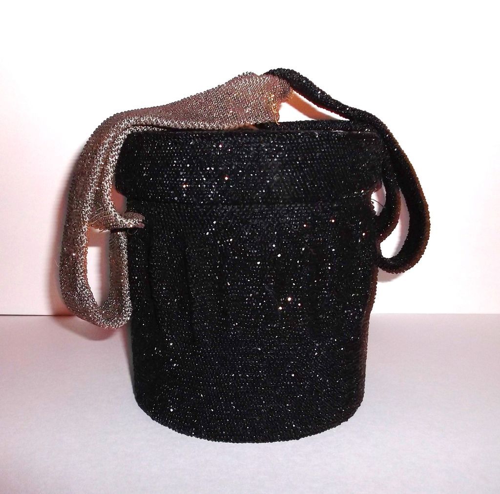 1940s Vintage Black & Copper Beaded Hat Box Purse 1940s Vintage Black & Copper Beaded Hat Box Purse