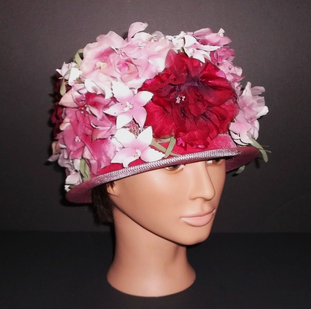 1960s Vintage Gertrude Large Pink Floral Hat 1960s Vintage Gertrude Large Pink Floral Hat
