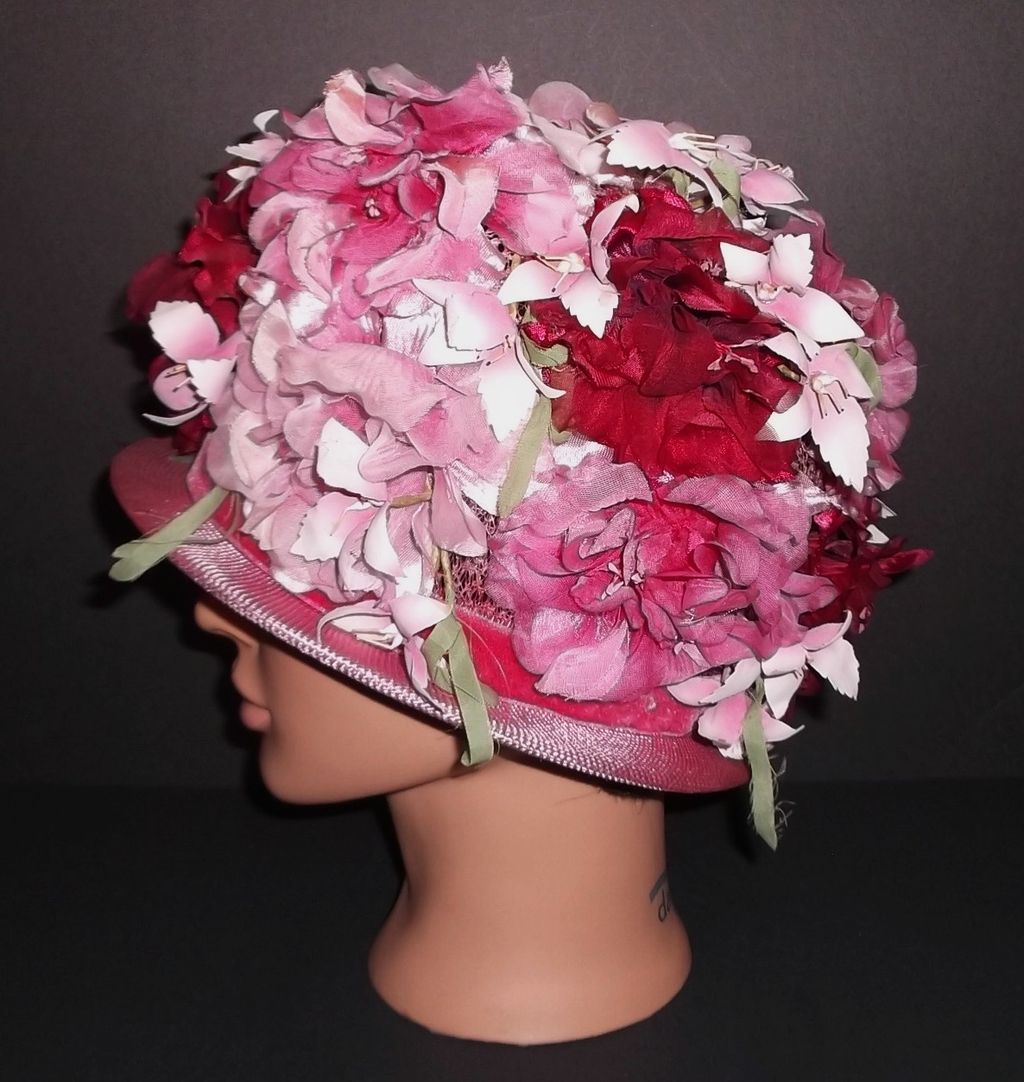 1960s Vintage Gertrude Large Pink Floral Hat 1960s Vintage Gertrude Large Pink Floral Hat
