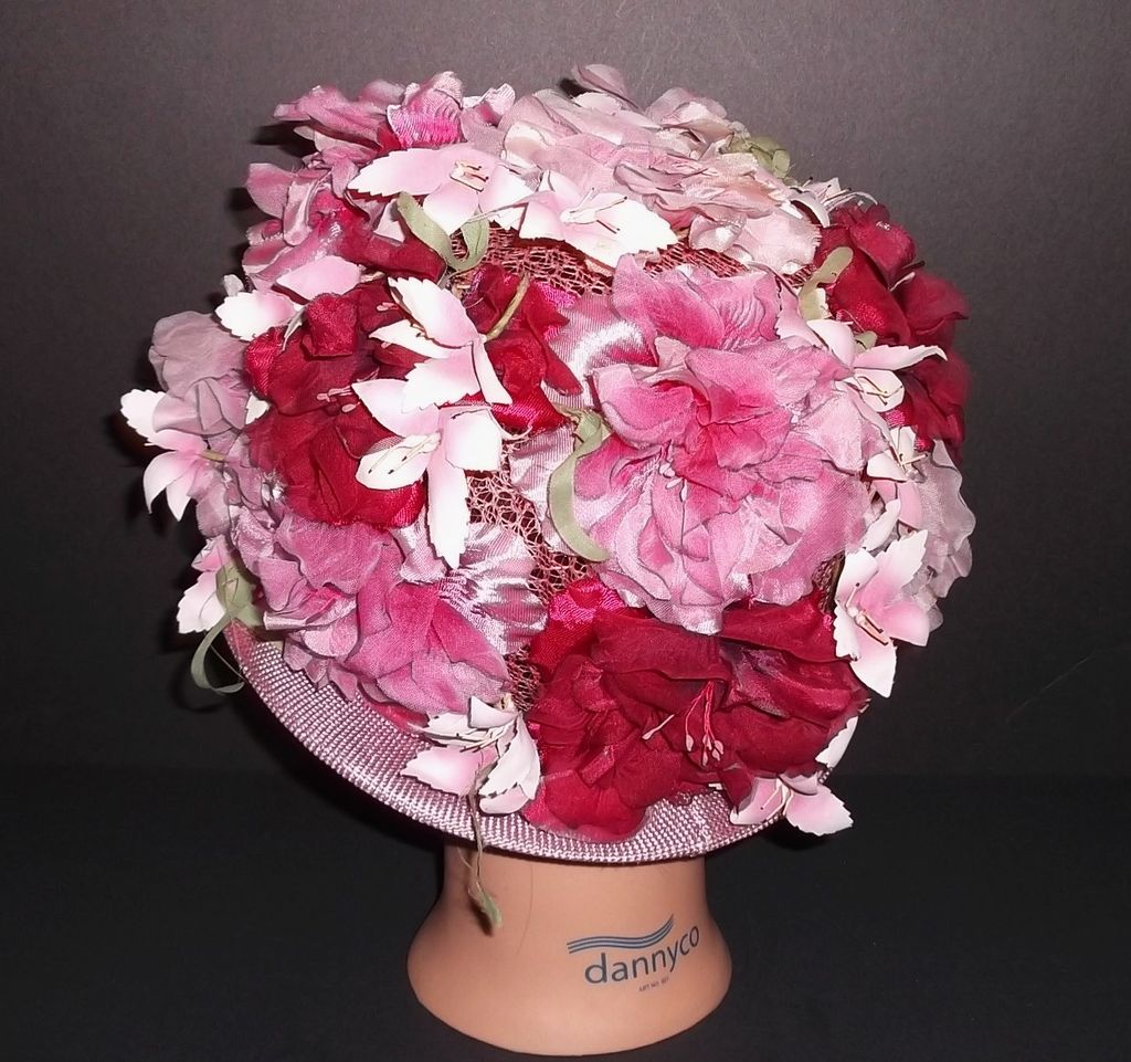 1960s Vintage Gertrude Large Pink Floral Hat 1960s Vintage Gertrude Large Pink Floral Hat