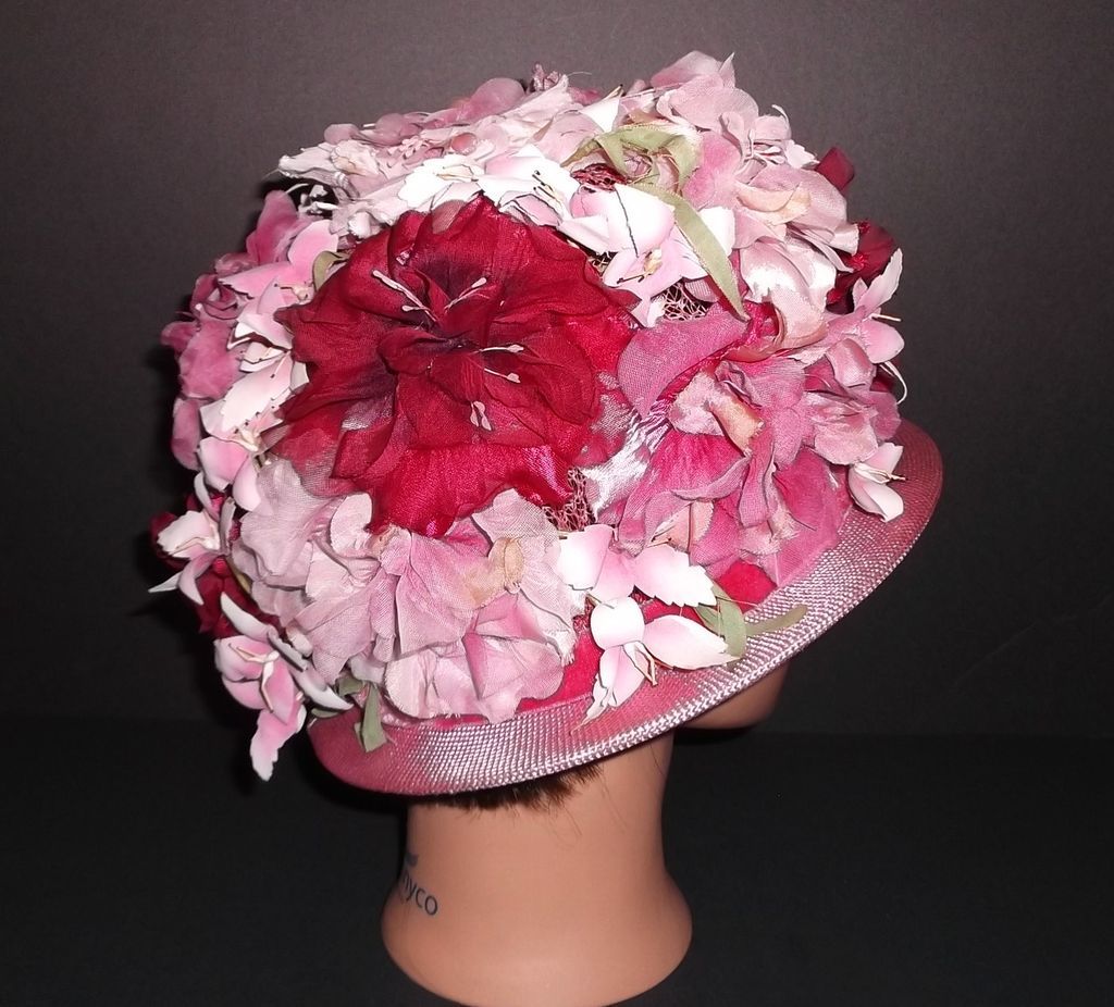 1960s Vintage Gertrude Large Pink Floral Hat 1960s Vintage Gertrude Large Pink Floral Hat