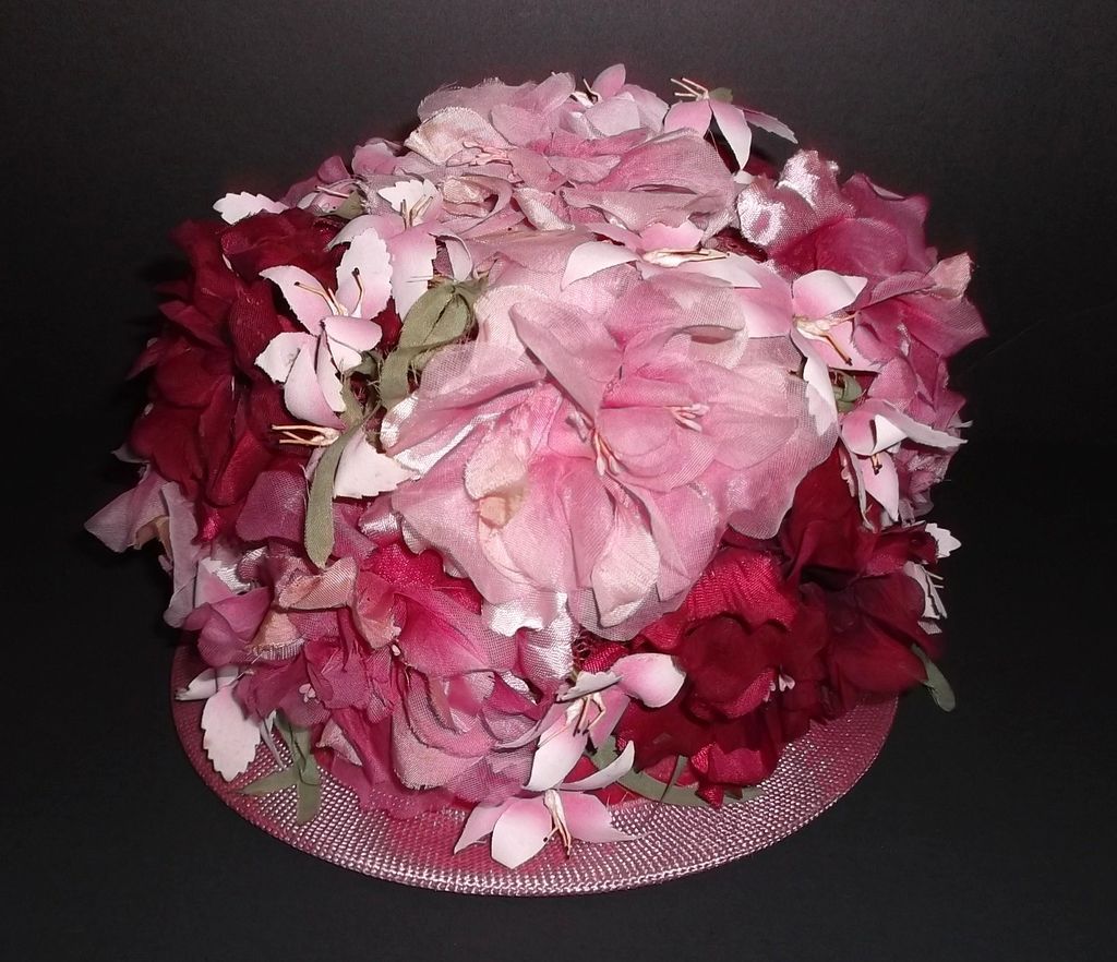 1960s Vintage Gertrude Large Pink Floral Hat 1960s Vintage Gertrude Large Pink Floral Hat